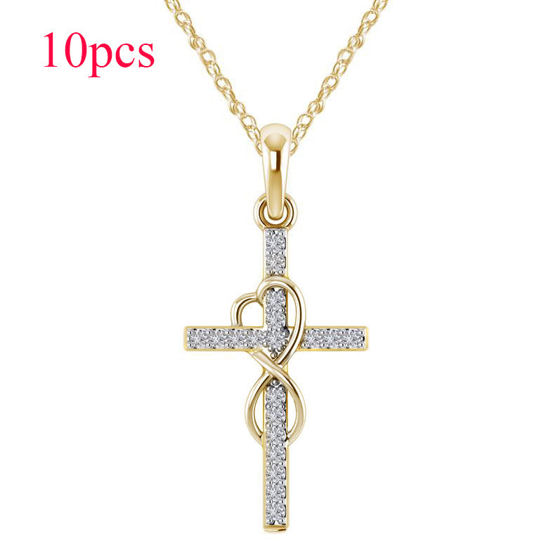 Diamond Eight-Character Cross Pendant Necklace