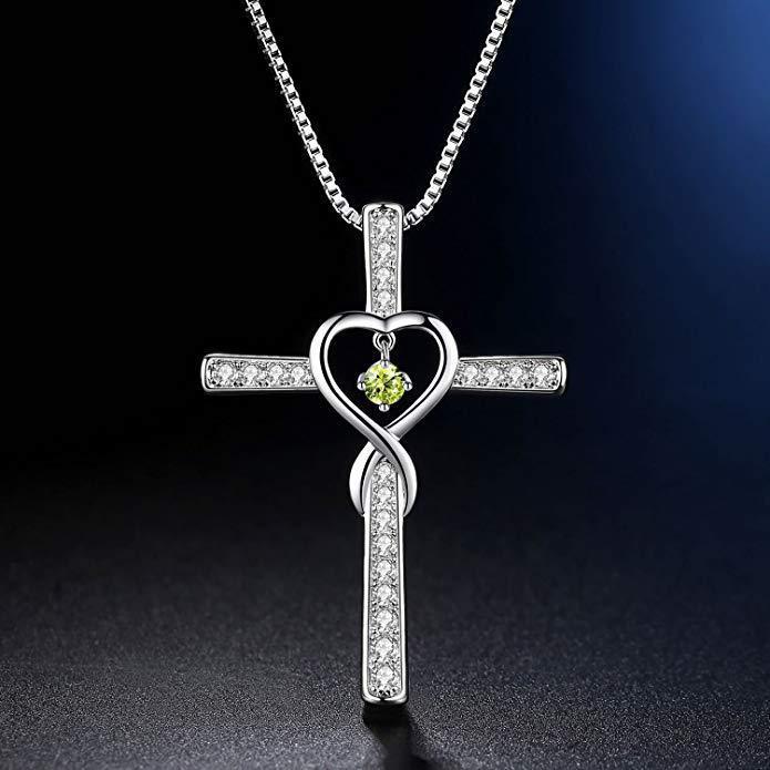 Infinity Love Cross Birthstone Pendant Necklace