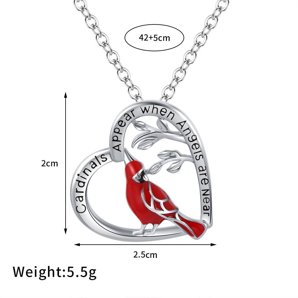 Heart Shaped Cardinal Pendant Necklace