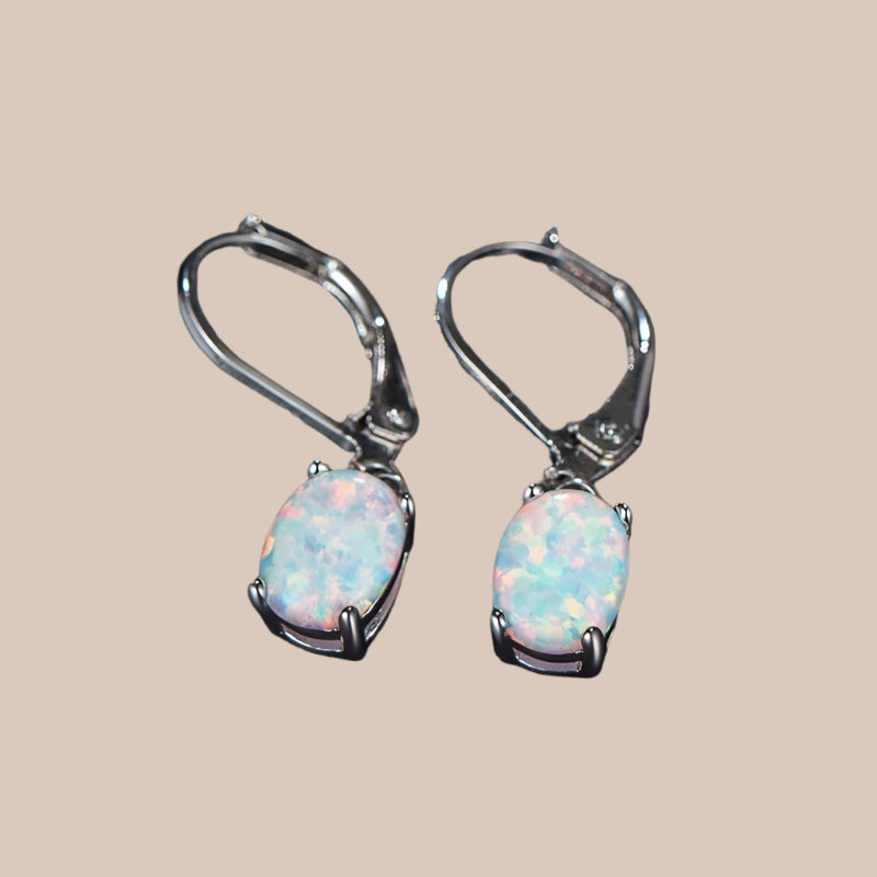 Four-Claw Oval Opal Stud Earring