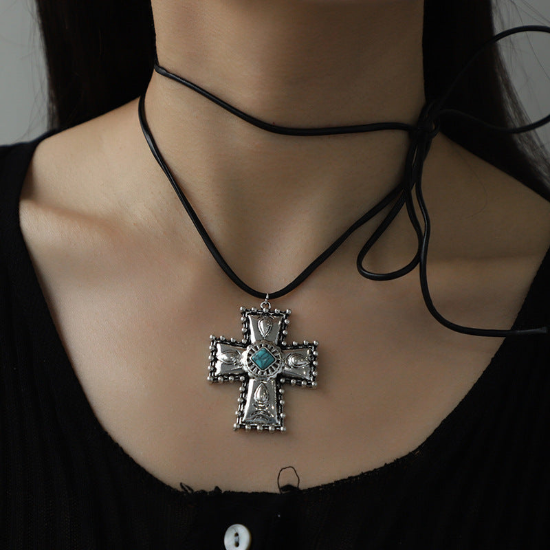 Personalized Turquoise Cross Rope Necklace