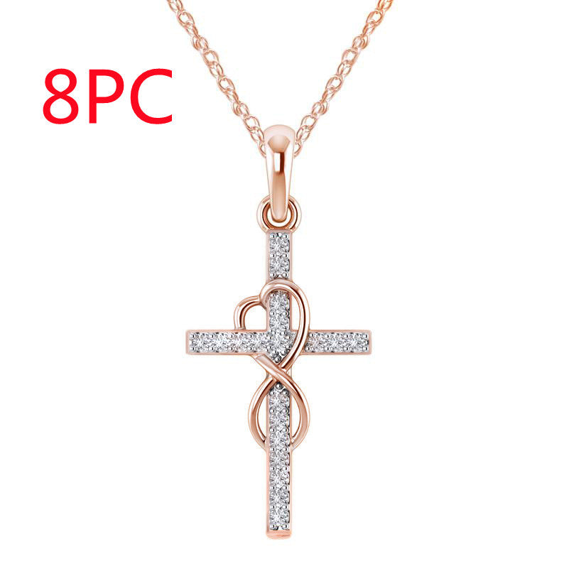 Diamond Eight-Character Cross Pendant Necklace