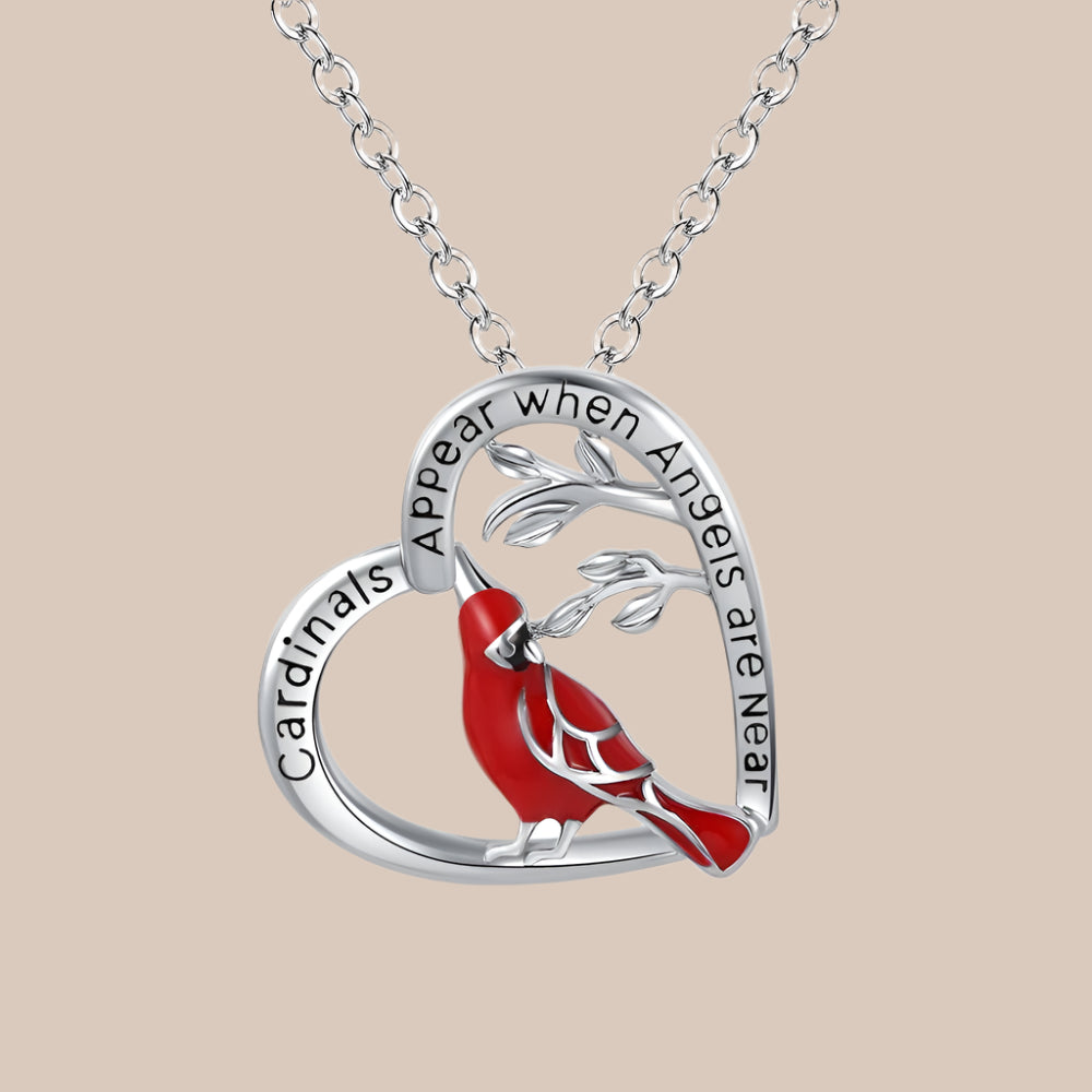 Heart Shaped Cardinal Pendant Necklace