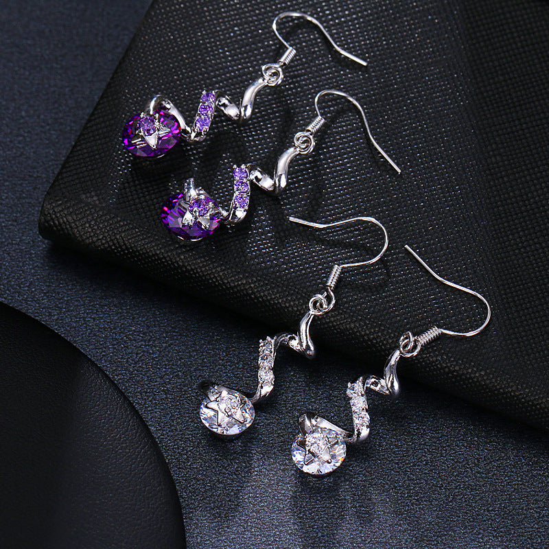 Purple Zircon Spiral Ear Hook Earrings