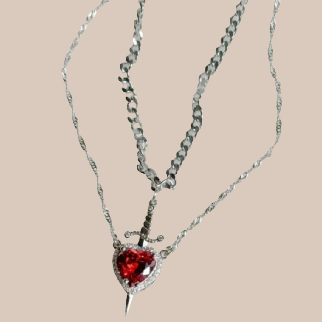 Heart & Sword Couple Necklace Set