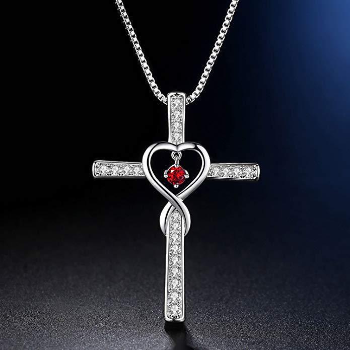 Infinity Love Cross Birthstone Pendant Necklace