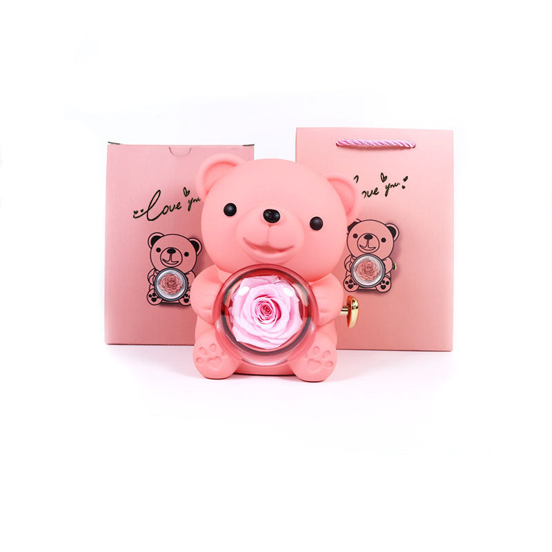 Rotating Bear Rose Jewelry Box