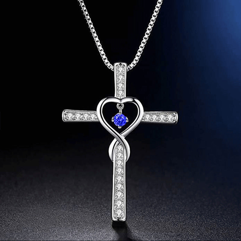 Infinity Love Cross Birthstone Pendant Necklace