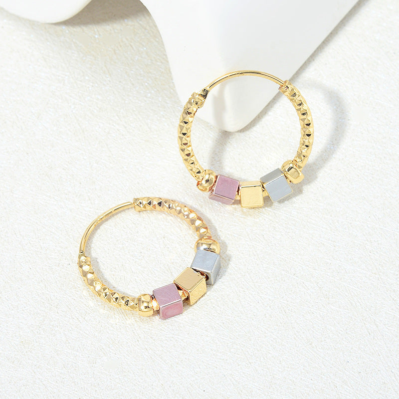 Hollow Rosette Earrings with Gold Contrast Hoops