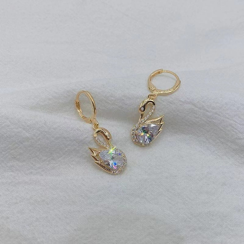 Sweet Rhinestone Swan Earrings