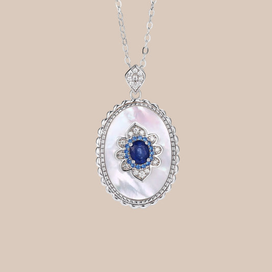 Sapphire Diamond Sterling Silver Pendant Necklace