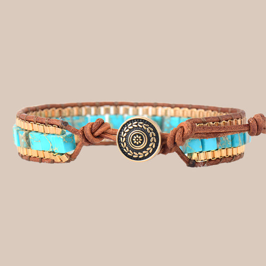 Imperial Woven Leather Stone Bracelet