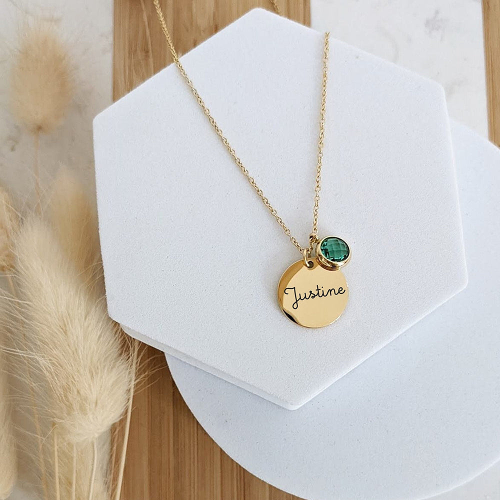 Birthstone Engraved Disc Necklace