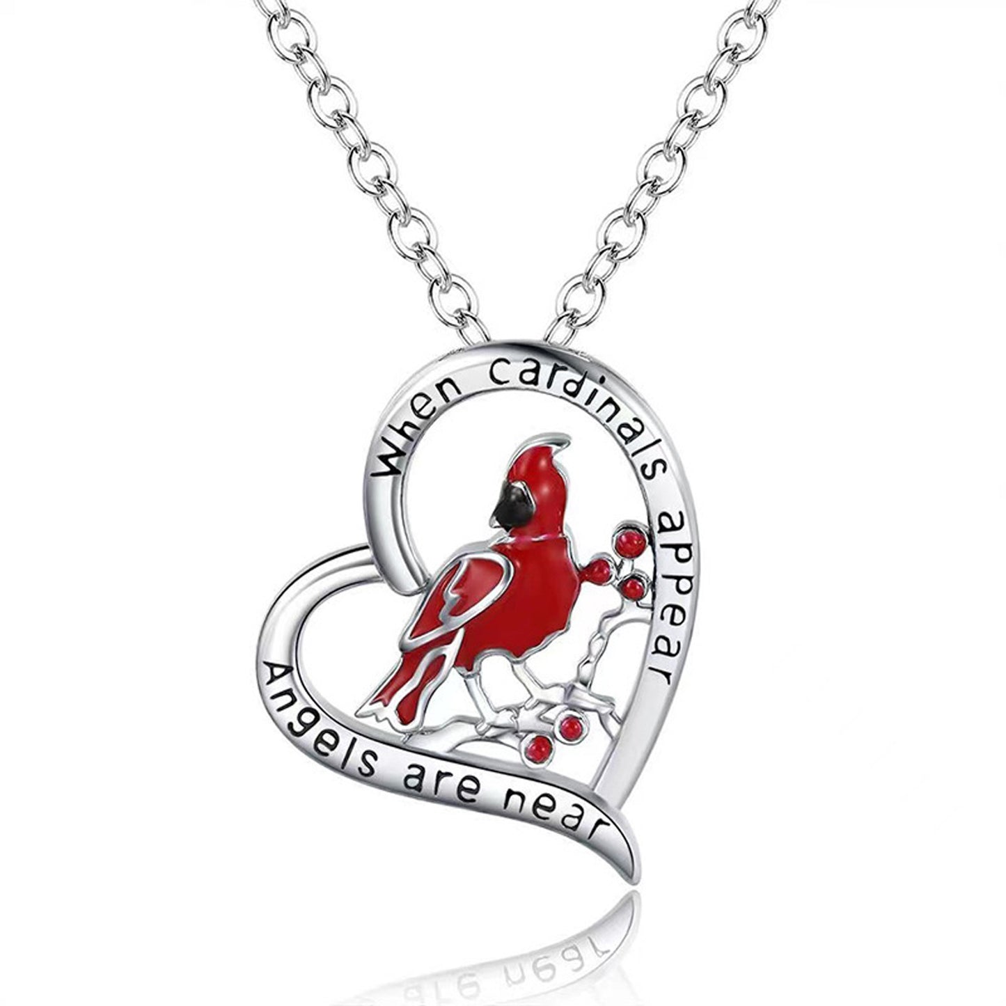 Heart Shaped Cardinal Pendant Necklace