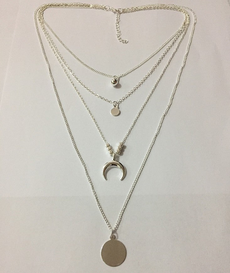 Celestial Multi-Layer Moon Disc Pendant Necklace