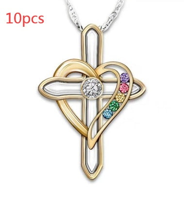 Colorful Cross Love Pendant Necklace