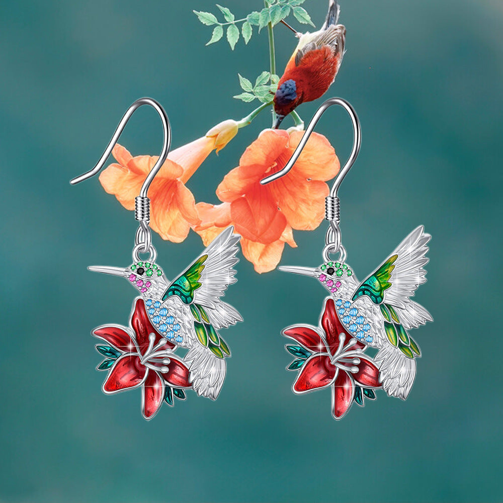 Colorful Hummingbird Diamond Earrings