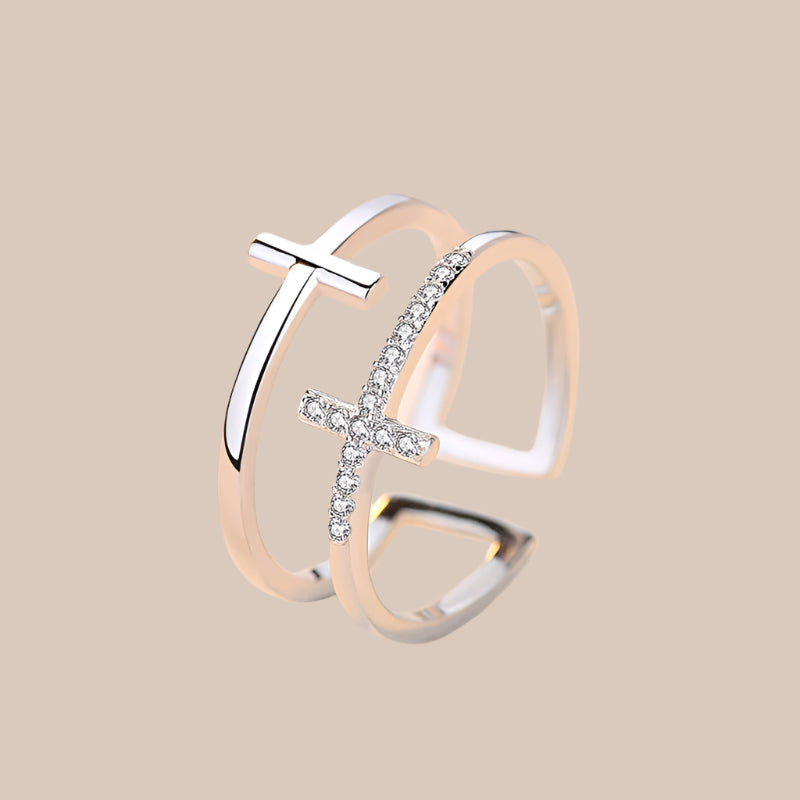 Double Cross Copper Zircon Ring