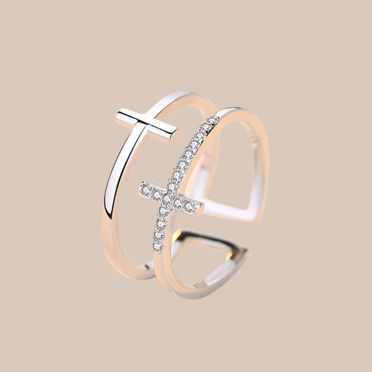 Double Cross Copper Zircon Ring