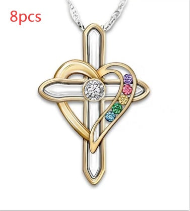 Colorful Cross Love Pendant Necklace