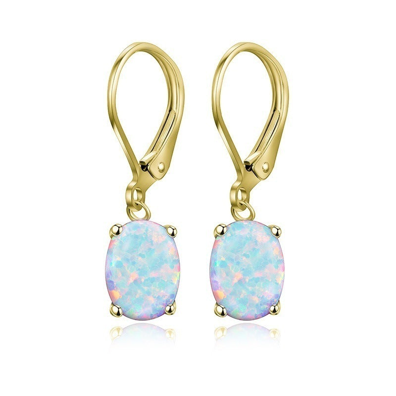 Four-Claw Oval Opal Stud Earring