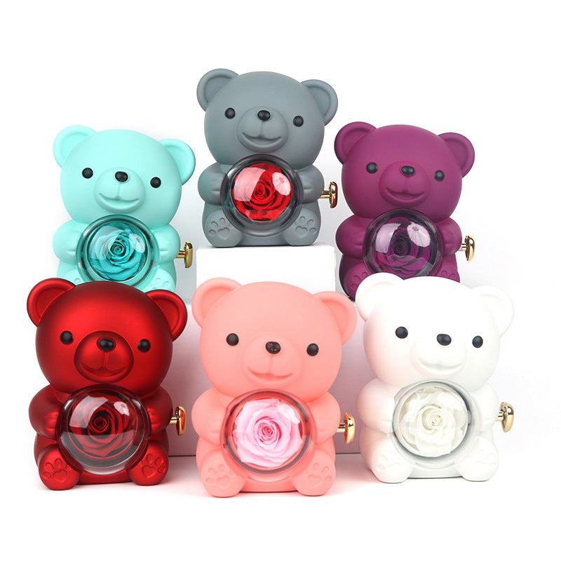 Rotating Bear Rose Jewelry Box