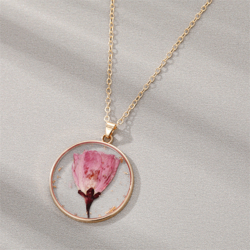 Design Resin Dried Flower Necklace Female Minority