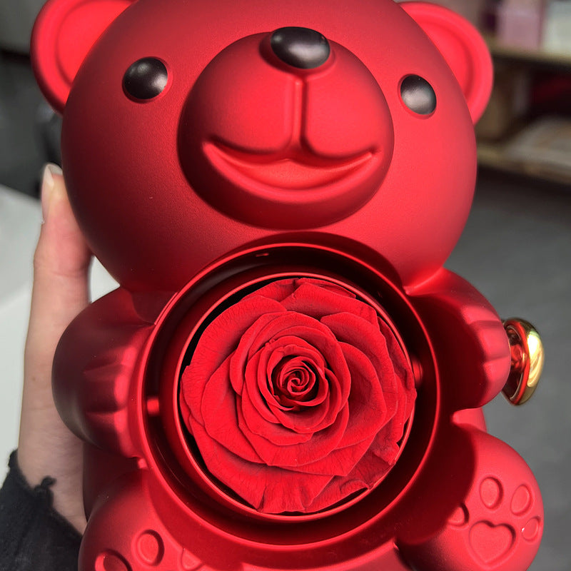 Rotating Bear Rose Jewelry Box