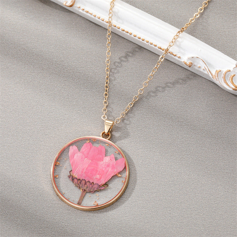 Design Resin Dried Flower Necklace Female Minority