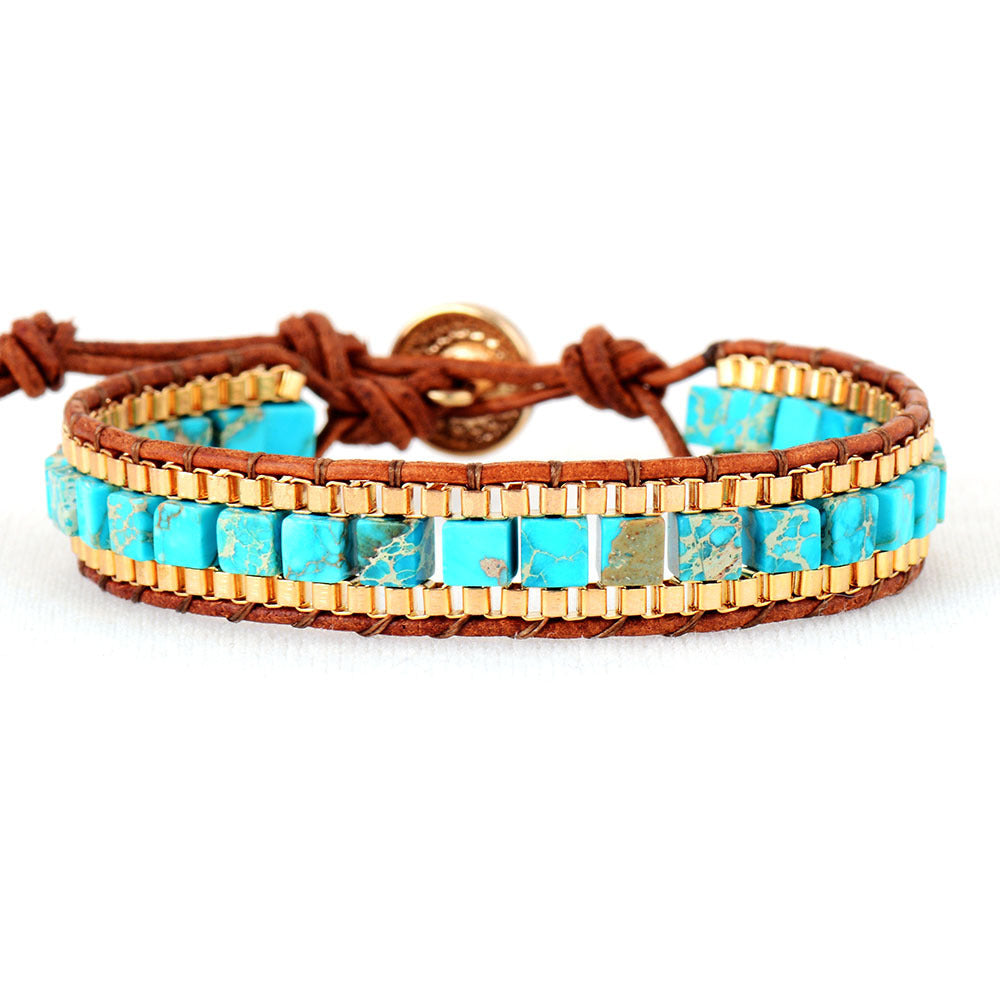 Imperial Woven Leather Stone Bracelet