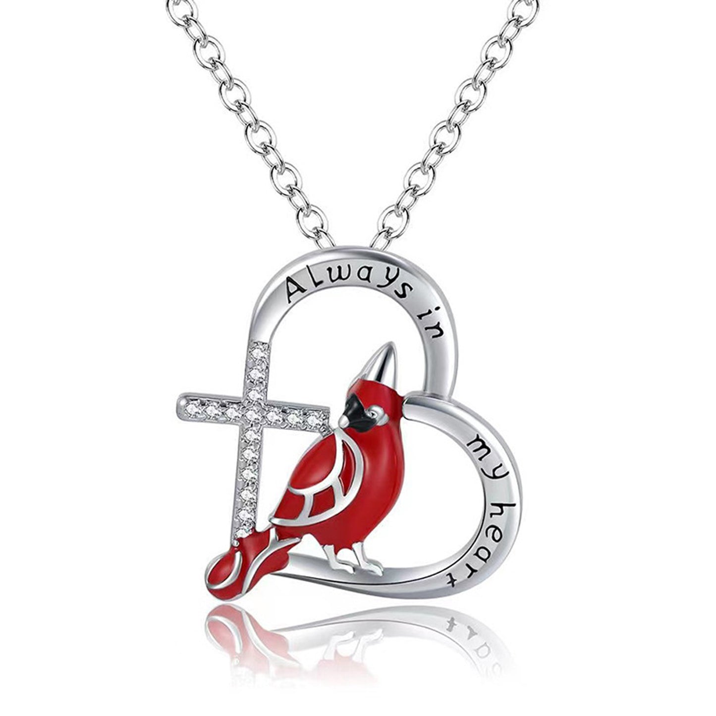 Heart Shaped Cardinal Pendant Necklace