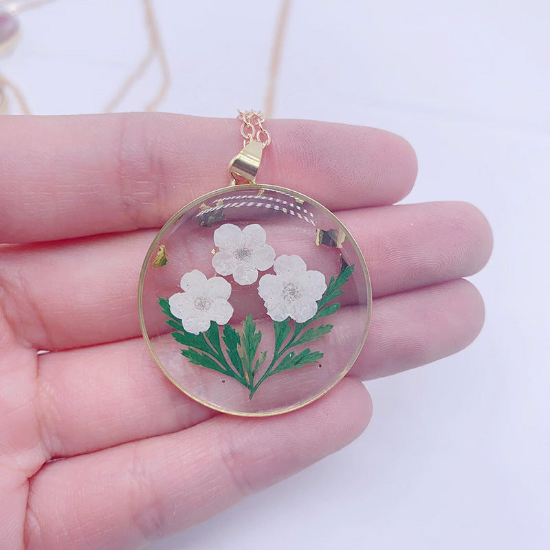 Design Resin Dried Flower Necklace Female Minority