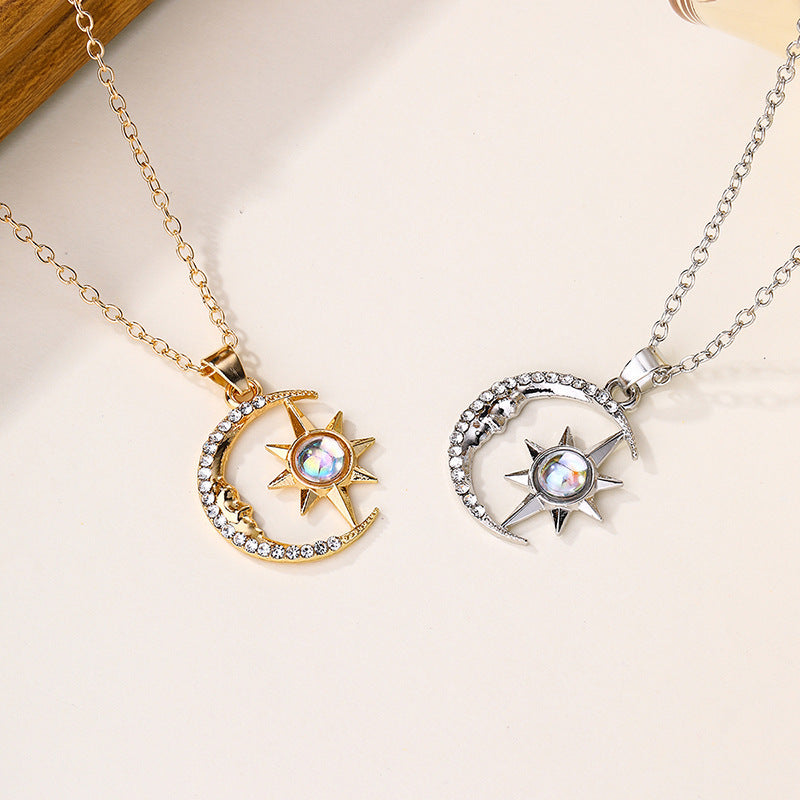 Moon & Star Zircon Pendant Necklace