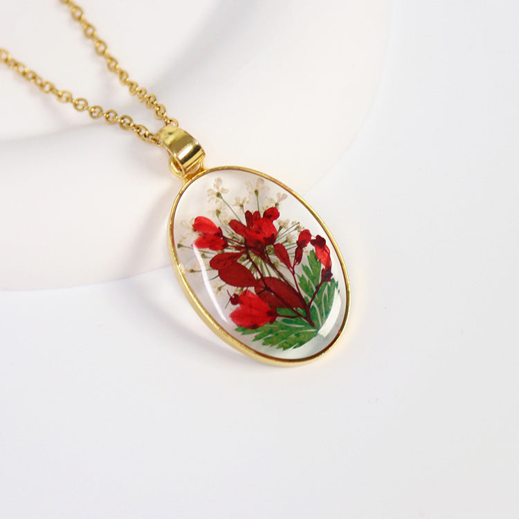 Design Resin Dried Flower Necklace Female Minority