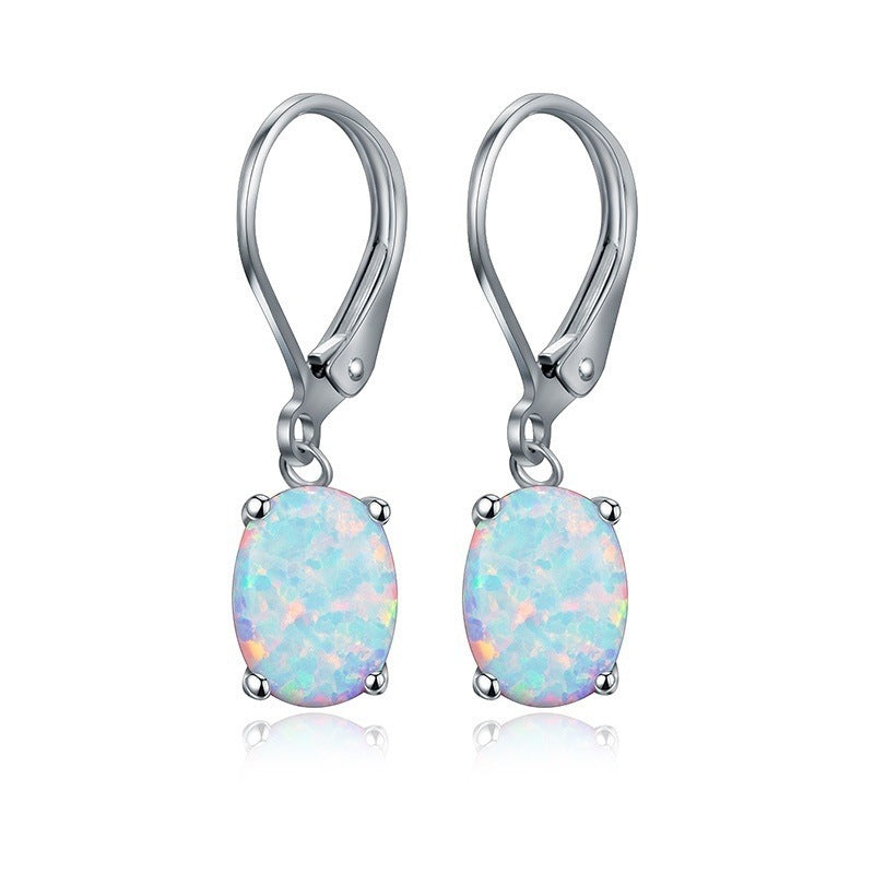 Four-Claw Oval Opal Stud Earring