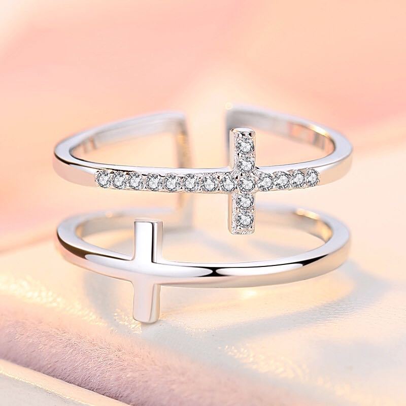 Double Cross Copper Zircon Ring