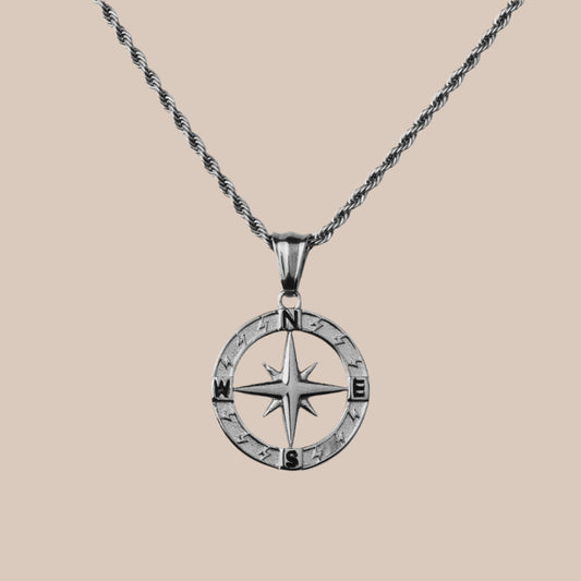 Stainless Steel Compass Pendant Necklace