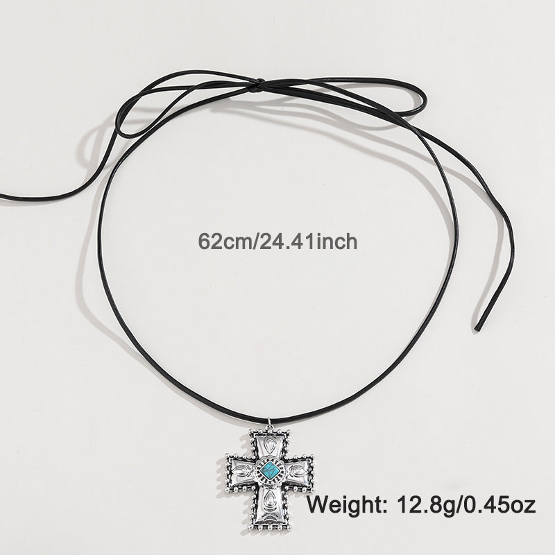 Personalized Turquoise Cross Rope Necklace